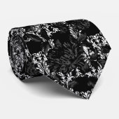 White Damask Black Floral Wedding Neck Tie Krawatte (Gerollt)