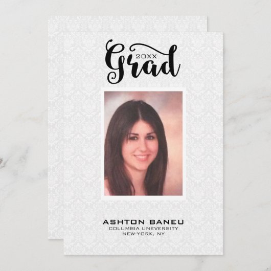 White Damask Black Typografy-Abschluss Einladung (Vorne/Hinten)