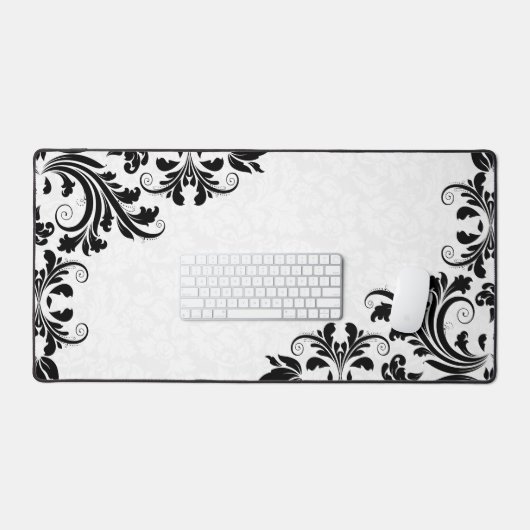 White Damask Black Wirbel Schreibtischunterlage (Tastatur & Maus)