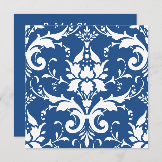 White Damask & Blue Background Brautparty Inv Einladung (Vorne/Hinten)