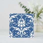 White Damask & Blue Background Brautparty Inv Einladung (Stehend Vorderseite)