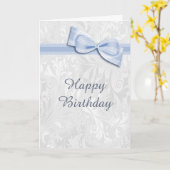 White Damask & Blue Imitats Bow Weibliche Geburtst Karte (Gelbe Blume)