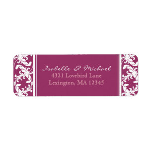 White Damask Floral on Wine Couples Anschrift Labe