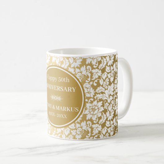 White Damask Gold Hintergrund Kaffeetasse (VorderseiteRechts)