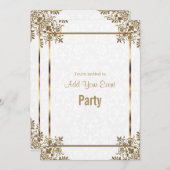 White Damask & Gold Jedem Anlass Party Einladung (Vorne/Hinten)