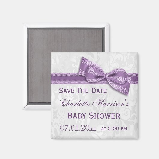 White Damask & Imitate Bow Babydusche Save the Dat Magnet (Vorderseite/Rückseite)