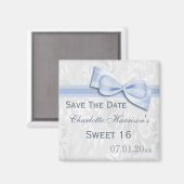 White Damask & Imitate Bow Sweet 16 Save the Date Magnet (Vorderseite/Rückseite)