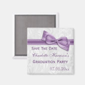 White Damask & Imitats Bow Abschluss Save the Date Magnet (Vorderseite/Rückseite)