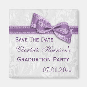 White Damask & Imitats Bow Abschluss Save the Date Magnet