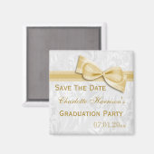 White Damask & Imitats Bow Abschluss Save the Date Magnet (Vorderseite/Rückseite)