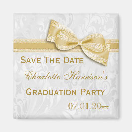 White Damask & Imitats Bow Abschluss Save the Date Magnet
