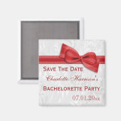 White Damask & Imitats Bow Bachelorette Save the D Magnet (Vorderseite/Rückseite)