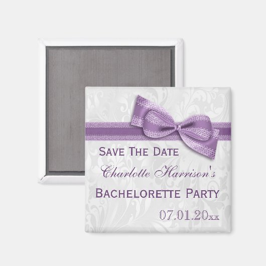 White Damask & Imitats Bow Bachelorette Save the D Magnet (Vorderseite/Rückseite)
