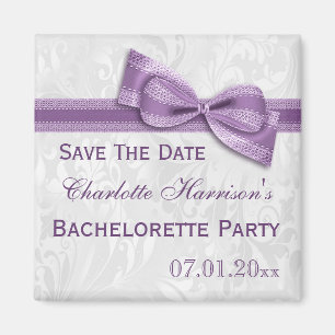 White Damask & Imitats Bow Bachelorette Save the D Magnet