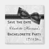 White Damask & Imitats Bow Bachelorette Save the D Magnet (Vorne)