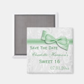 White Damask & Imitats Bow Sweet 16 Magnet (Vorderseite/Rückseite)