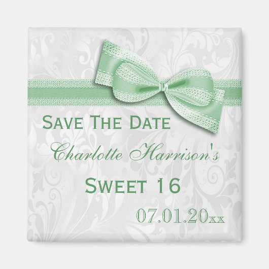 White Damask & Imitats Bow Sweet 16 Magnet (Vorne)