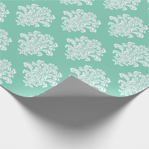 White Damask on Aqua Pattern Geschenkpapier
