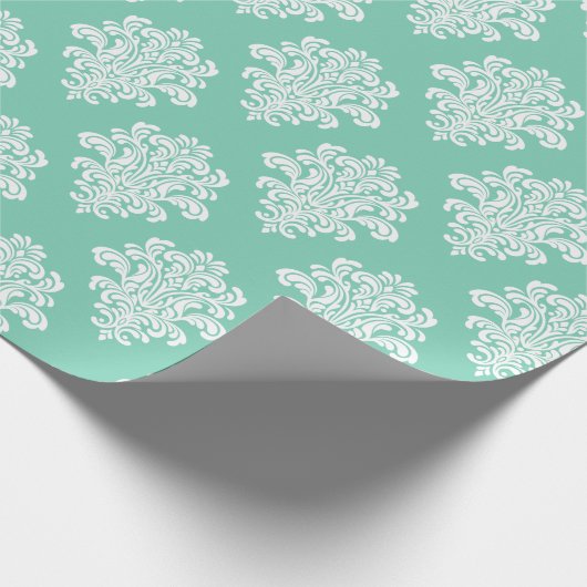 White Damask on Aqua Pattern Geschenkpapier (Ecke)