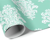 White Damask on Aqua Pattern Geschenkpapier (Rolleneckpunkt)