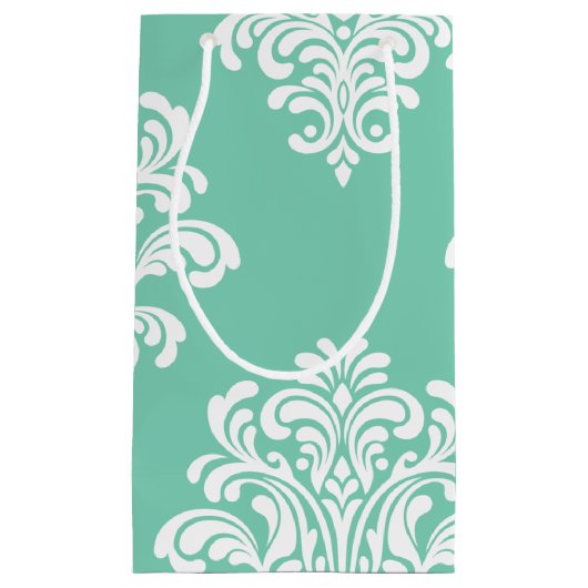 White Damask on Aqua Pattern Kleine Geschenktüte (Vorderseite)
