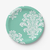 White Damask on Aqua Pattern Pappteller (Vorderseite)