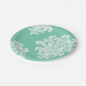 White Damask on Aqua Pattern Pappteller (Schrägansicht)