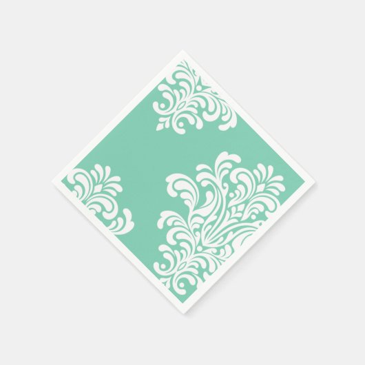 White Damask on Aqua Pattern Serviette (Ecke)