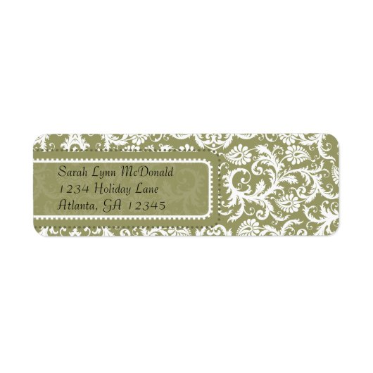 White Damask on Olive Green Gray Rücksendeadresse (Vorne)