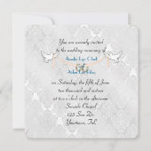 White Damask Shimmer Wedding Einladung (Vorderseite)