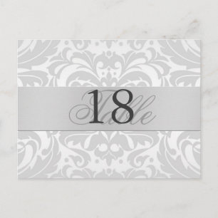 White Damask Silver Metal Tischnummer PostCard