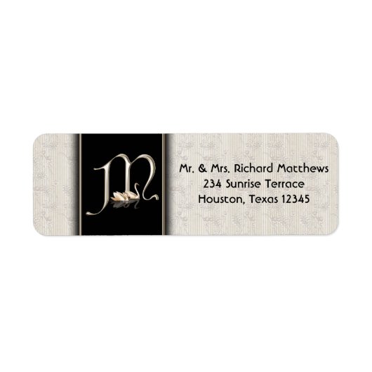 White Damask Swans Monogram M Address Labels (Vorne)