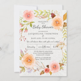 White Damask Typografy Watercolor Floral Wreath Einladung