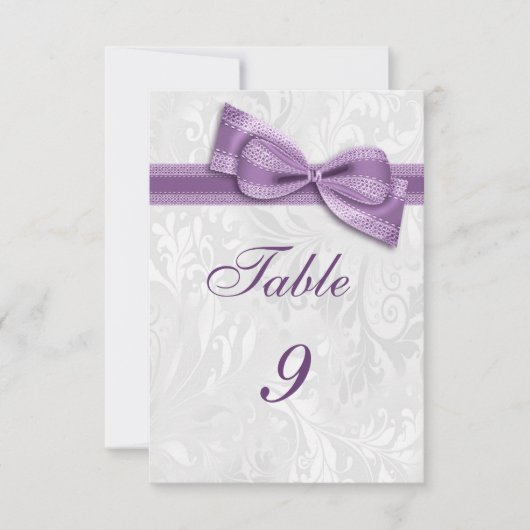 White Damask und Lilac Imitats Bow Einladung (Vorderseite)