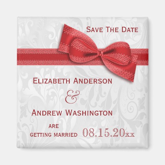 White Damask und Red Imitats Bow Magnet (Vorne)