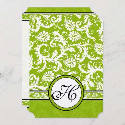White Damask Wirbel Apple Green Wedding Einladung (Vorne/Hinten)