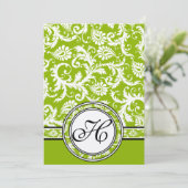 White Damask Wirbel Apple Green Wedding Einladung (Stehend Vorderseite)