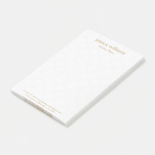 White Damasks Background Gold Typography Post-it Klebezettel (angewinkelt)