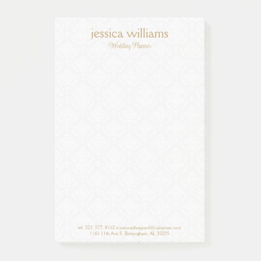 White Damasks Background Gold Typography Post-it Klebezettel (Vorderseite)