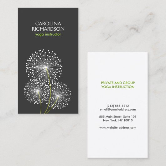 WHITE DANDELIONS YOGA LEHRER, YOGA INSTRUCTOR VISITENKARTE (Vorne/Hinten)