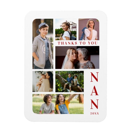 White & Dark Red Classic 7 Multi Photos Collage Magnet (Vertikal)