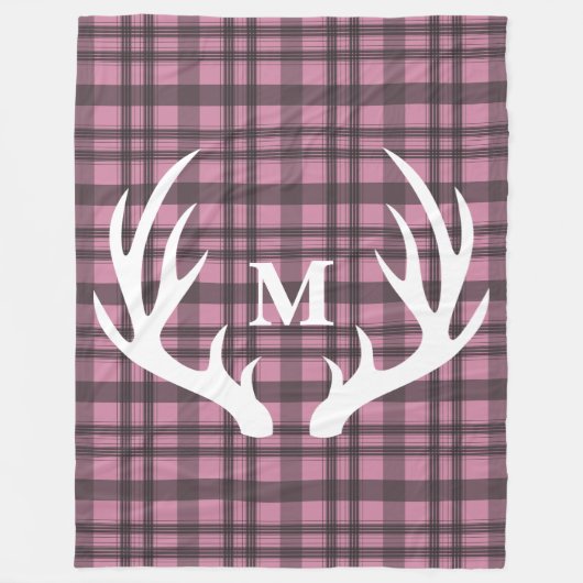 White Deer Antlers Gray Tartan Kariert Personalisi Fleecedecke (Vorderseite)