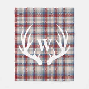 White Deer Antlers Mit Monogramm Winter Berry Kari Fleecedecke