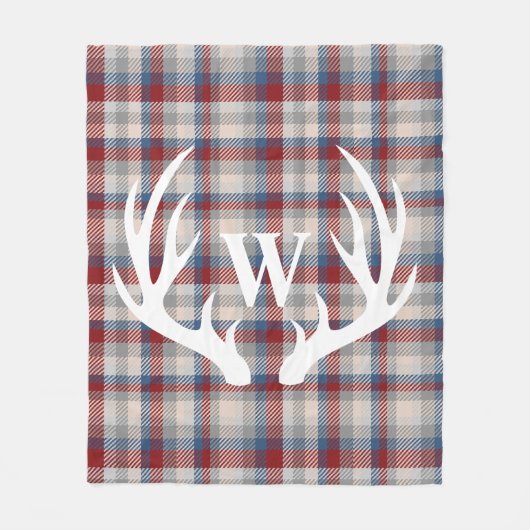 White Deer Antlers Mit Monogramm Winter Berry Kari Fleecedecke (Vorderseite)