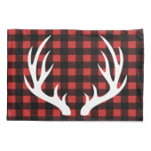 White Deer Antlers Rustic Buffalo Karo Kariert Kissenbezug (Rückseite)