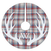 White Deer Antlers Winter Berry Kariert Monogram Polyester Weihnachtsbaumdecke (Vorderseite)