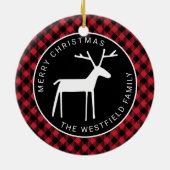 White Deer Red Buffalo Kariert Frohe Weihnachtsnam Keramik Ornament (Hinten)