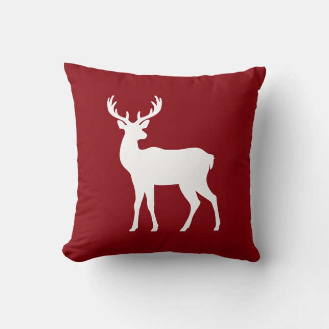 White Deer Silhouette On Red Stylish Christmas Kissen (Vorderseite)