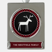 White Deh Red Christmas Buffalo Karierter Name Banner-Ornament Silber (Vorderseite)