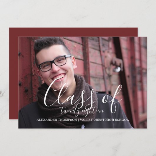 White Delicate Class of 2018 Foto Abschluss Ankündigung (Vorne/Hinten)